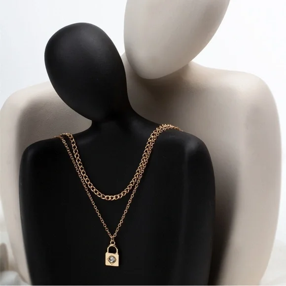 Elegant Gold Color Layered Necklace with Lock Pendant - Picture 3 of 9